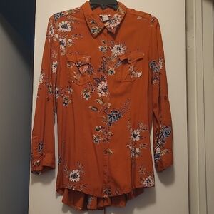 Lola P.  Floral Tunic Shirt With Tie Back